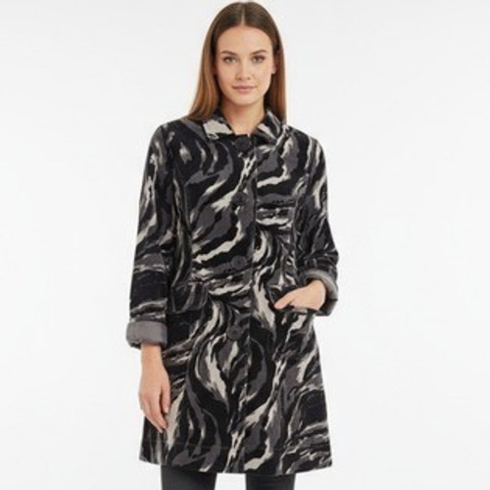 C CONCEPT Black White Grey Abstract Button Front Lined Corduroy Jacket 8